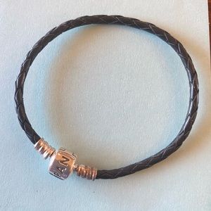 Authentic Pandora Black Braided Leather  Bracelet